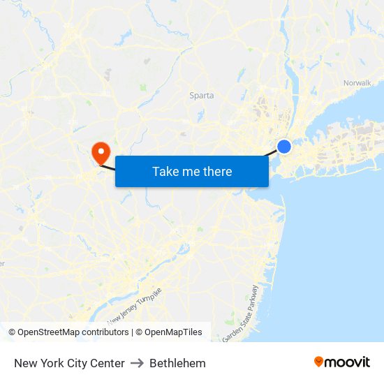 New York City Center to Bethlehem map