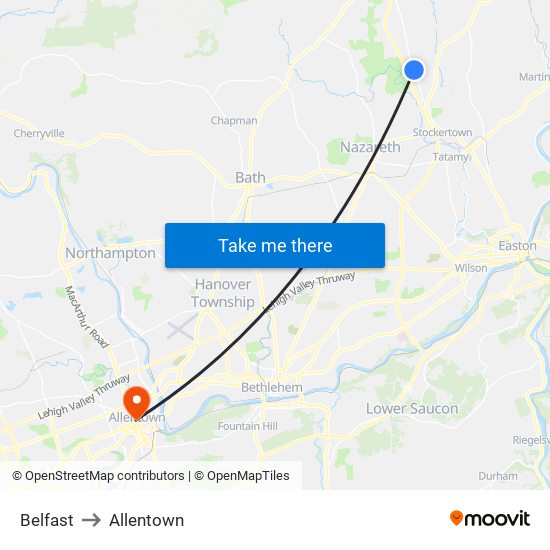 Belfast to Allentown map