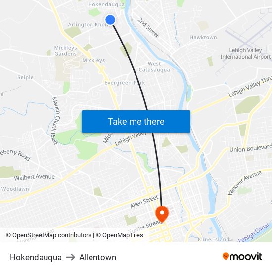 Hokendauqua to Allentown map