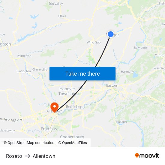Roseto to Allentown map