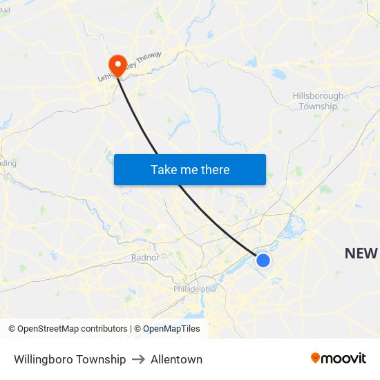 Willingboro Township to Allentown map