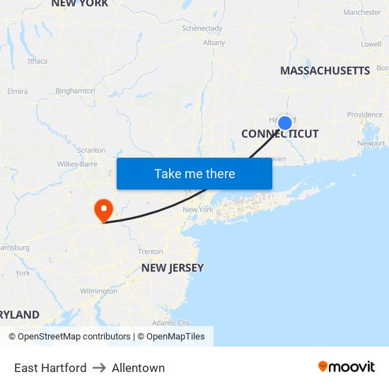 East Hartford to Allentown map
