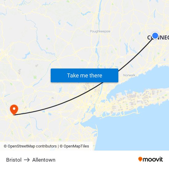 Bristol to Allentown map