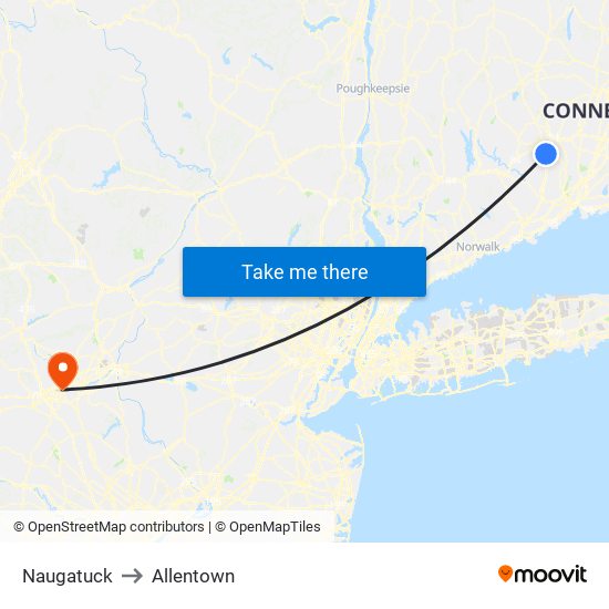 Naugatuck to Allentown map