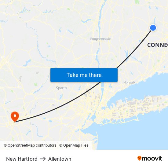 New Hartford to Allentown map