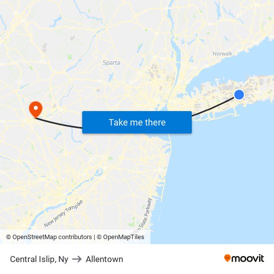 Central Islip, Ny to Allentown map