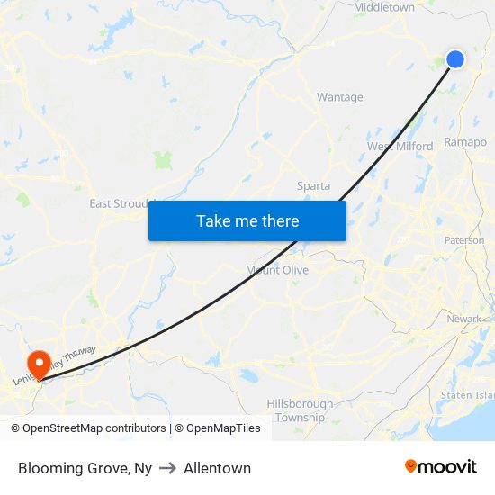 Blooming Grove, Ny to Allentown map