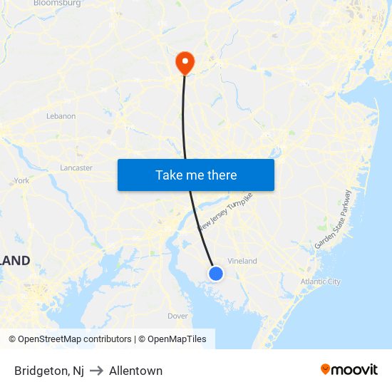 Bridgeton, Nj to Allentown map