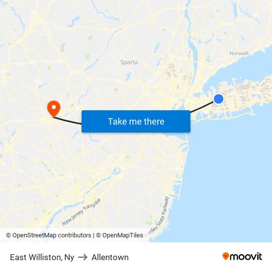 East Williston, Ny to Allentown map