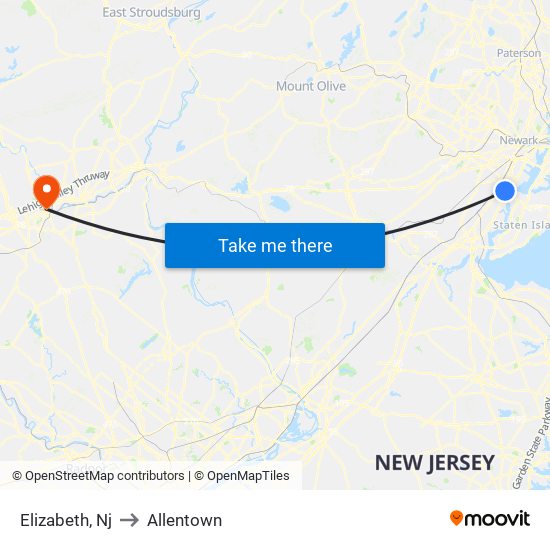 Elizabeth, Nj to Allentown map