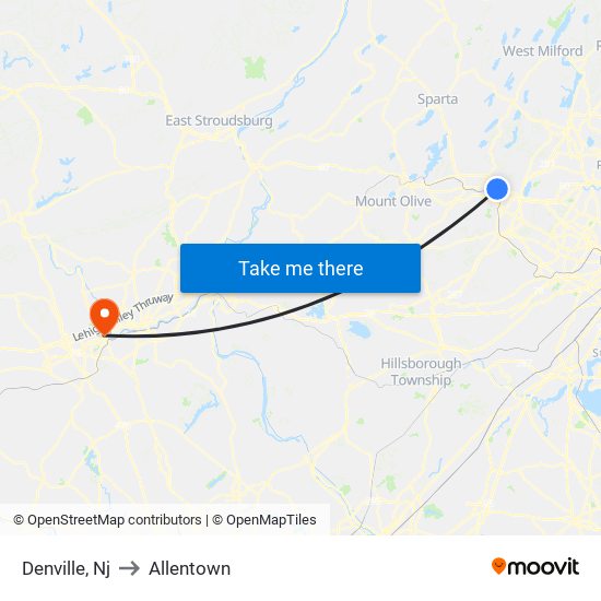 Denville, Nj to Allentown map