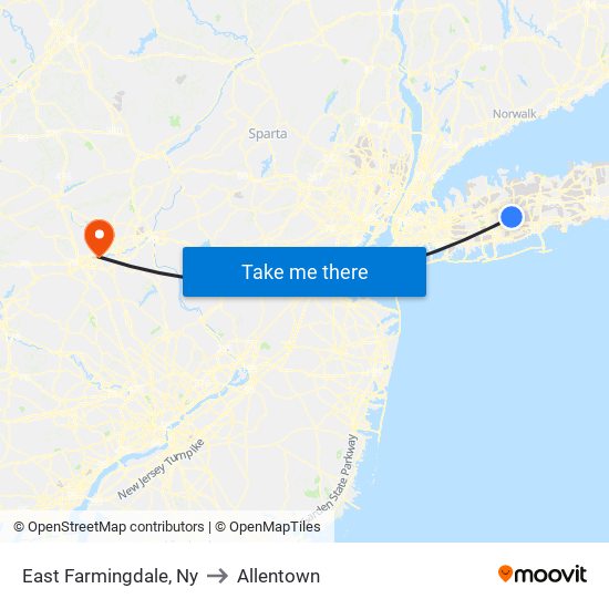 East Farmingdale, Ny to Allentown map