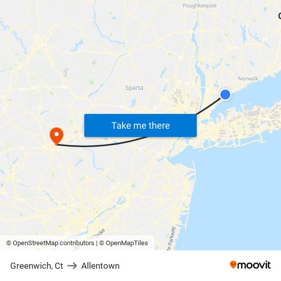 Greenwich, Ct to Allentown map