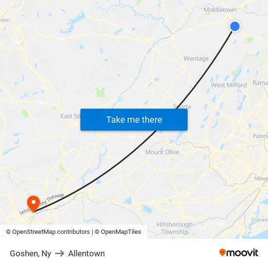 Goshen, Ny to Allentown map