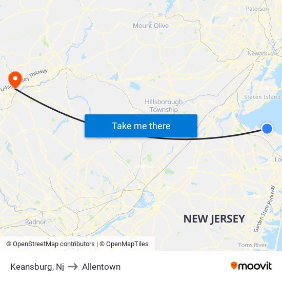 Keansburg, Nj to Allentown map