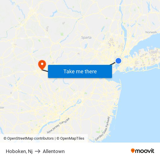 Hoboken, Nj to Allentown map