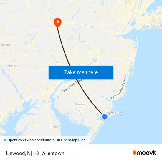 Linwood, Nj to Allentown map