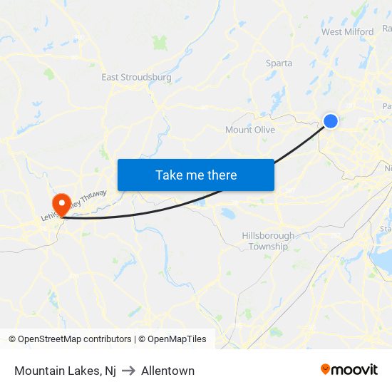 Mountain Lakes, Nj to Allentown map