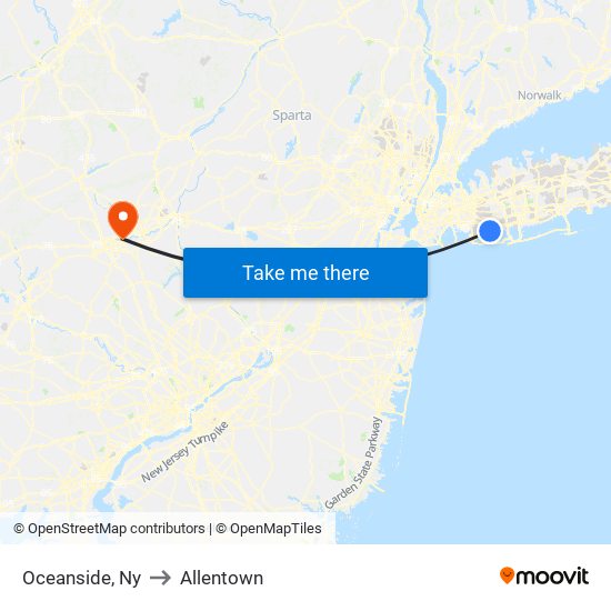 Oceanside, Ny to Allentown map