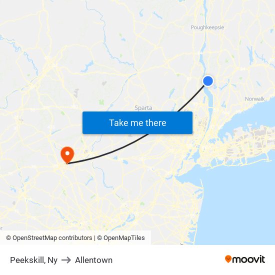 Peekskill, Ny to Allentown map