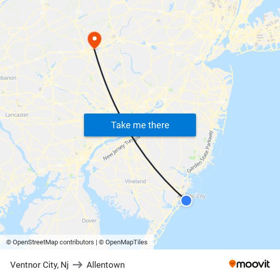 Ventnor City, Nj to Allentown map