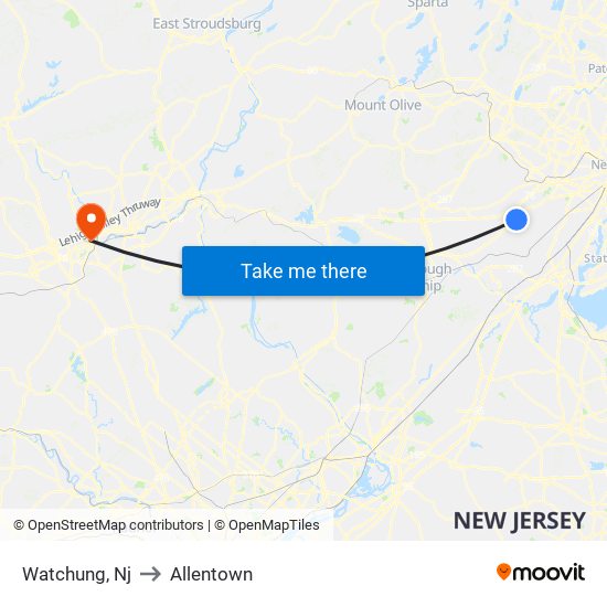 Watchung, Nj to Allentown map