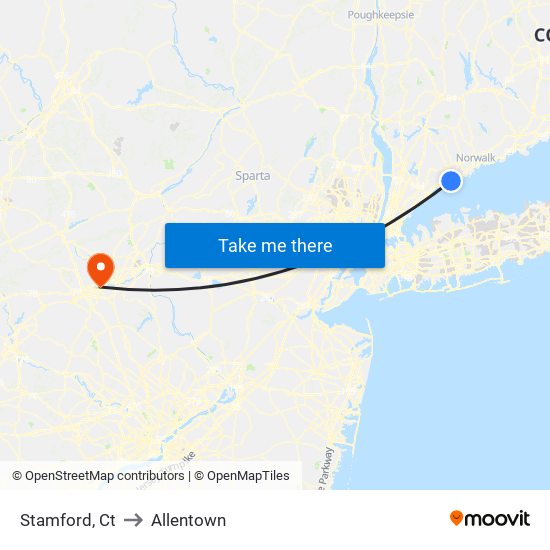 Stamford, Ct to Allentown map