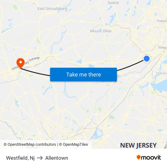 Westfield, Nj to Allentown map