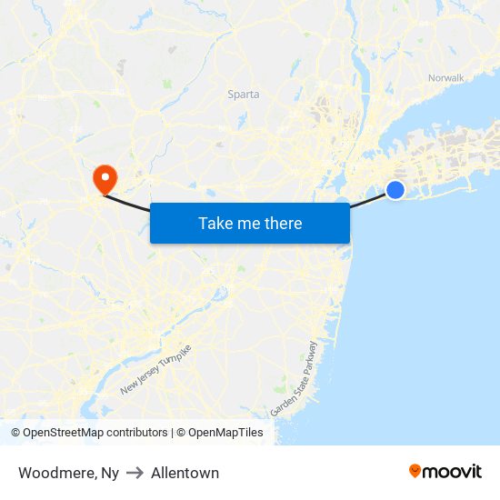 Woodmere, Ny to Allentown map