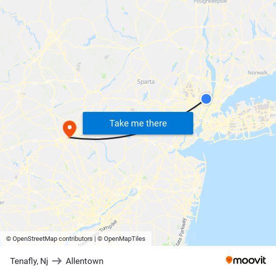 Tenafly, Nj to Allentown map