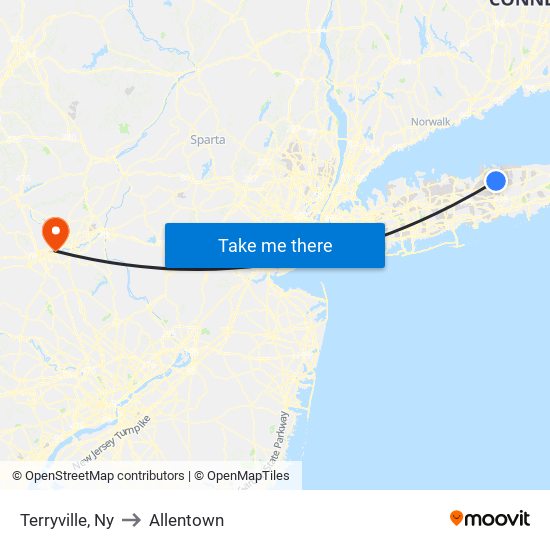 Terryville, Ny to Allentown map