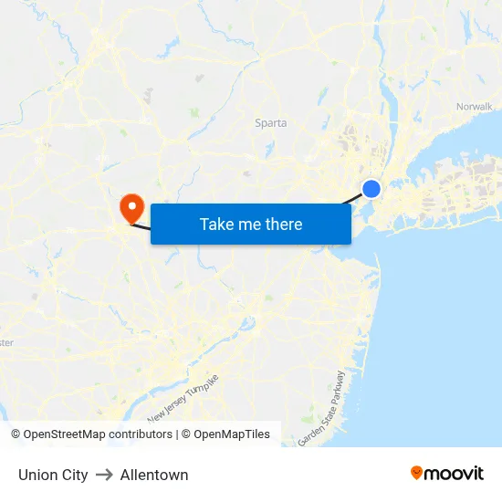 Union City to Allentown map
