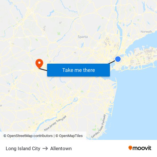 Long Island City to Allentown map