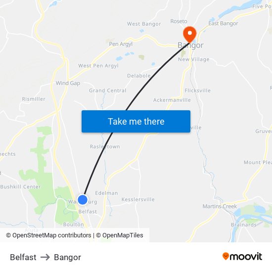 Belfast to Bangor map