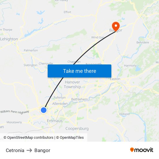 Cetronia to Bangor map