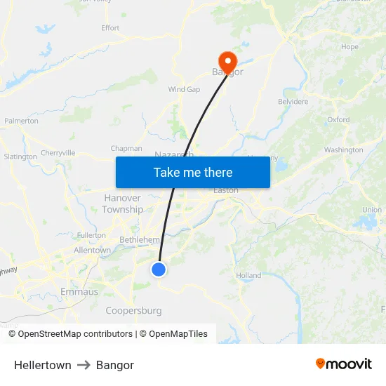 Hellertown to Bangor map