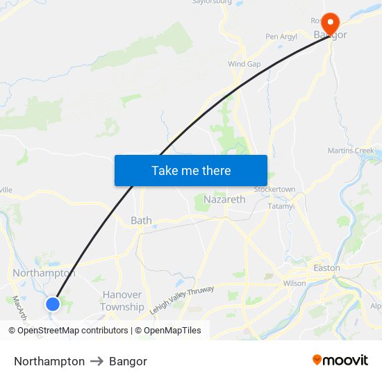 Northampton to Bangor map