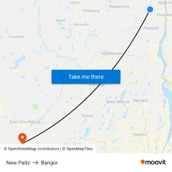 New Paltz to Bangor map