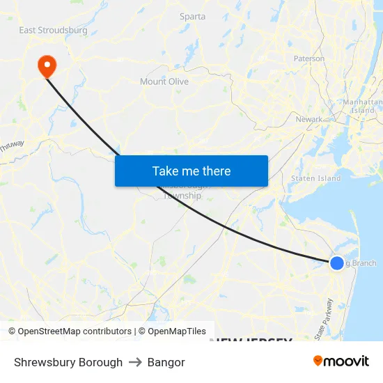 Shrewsbury Borough to Bangor map