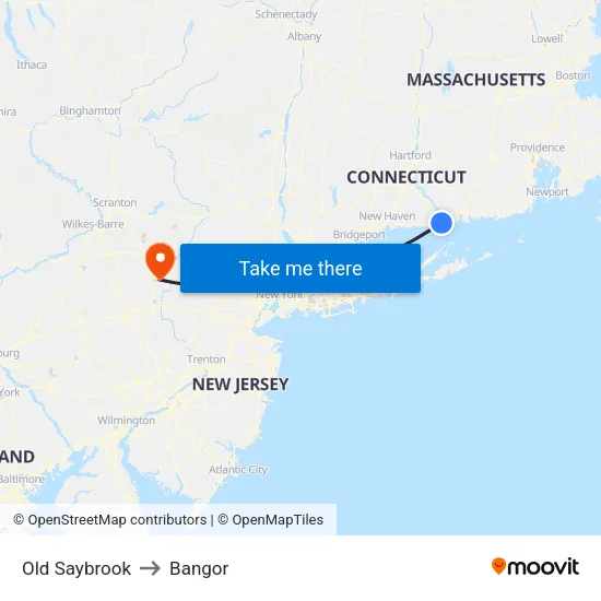 Old Saybrook to Bangor map
