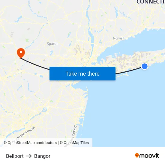 Bellport to Bangor map