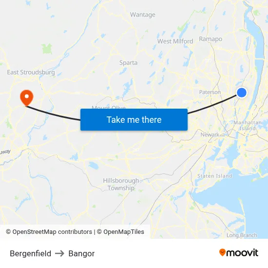 Bergenfield to Bangor map