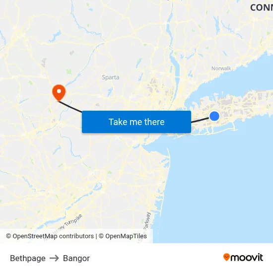 Bethpage to Bangor map