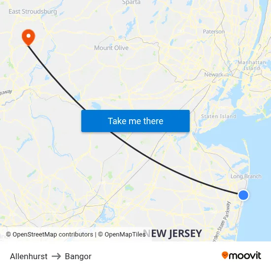 Allenhurst to Bangor map