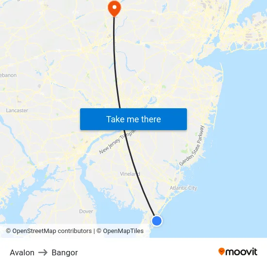 Avalon to Bangor map