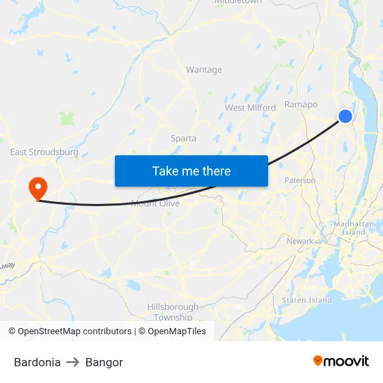 Bardonia to Bangor map