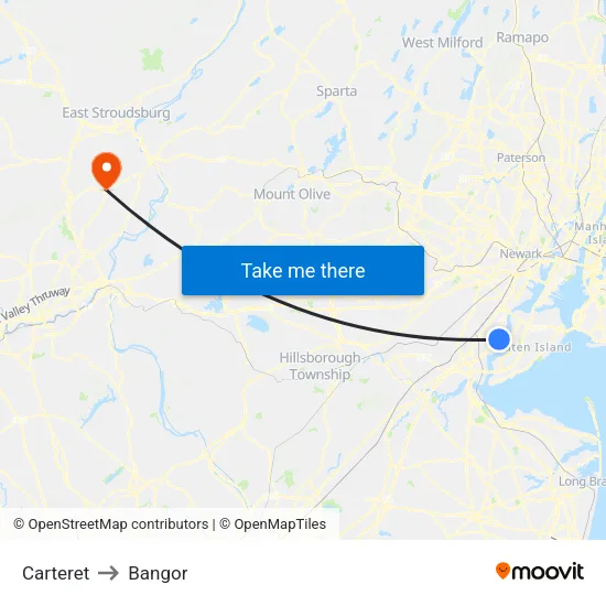 Carteret to Bangor map