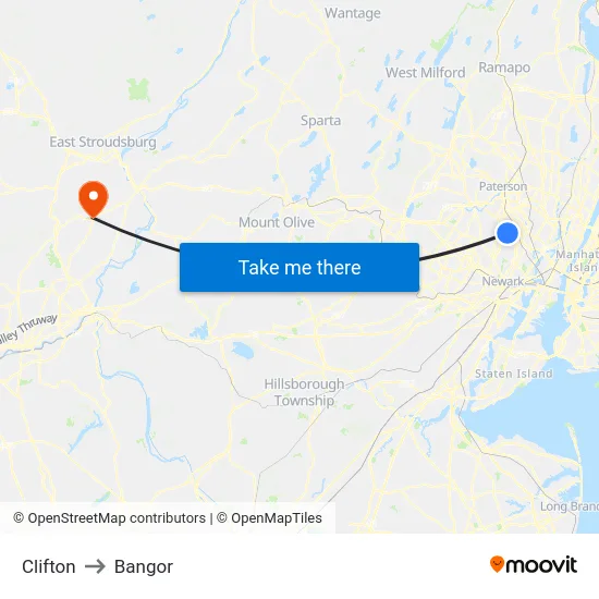 Clifton to Bangor map