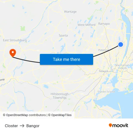 Closter to Bangor map