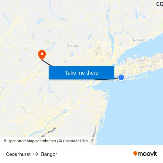Cedarhurst to Bangor map